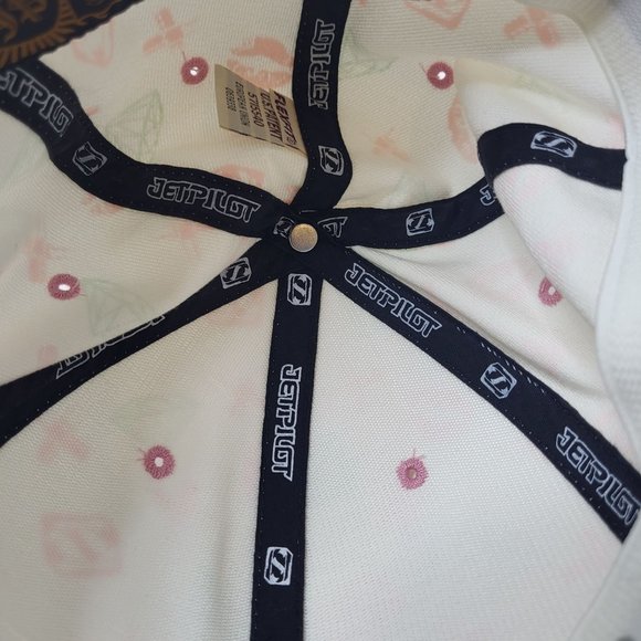 Jetpilot Cap: Cream - Lipstick Diamonds and Kisses Pattern- Flexfit - OSFA Hat - Picture 11 of 14